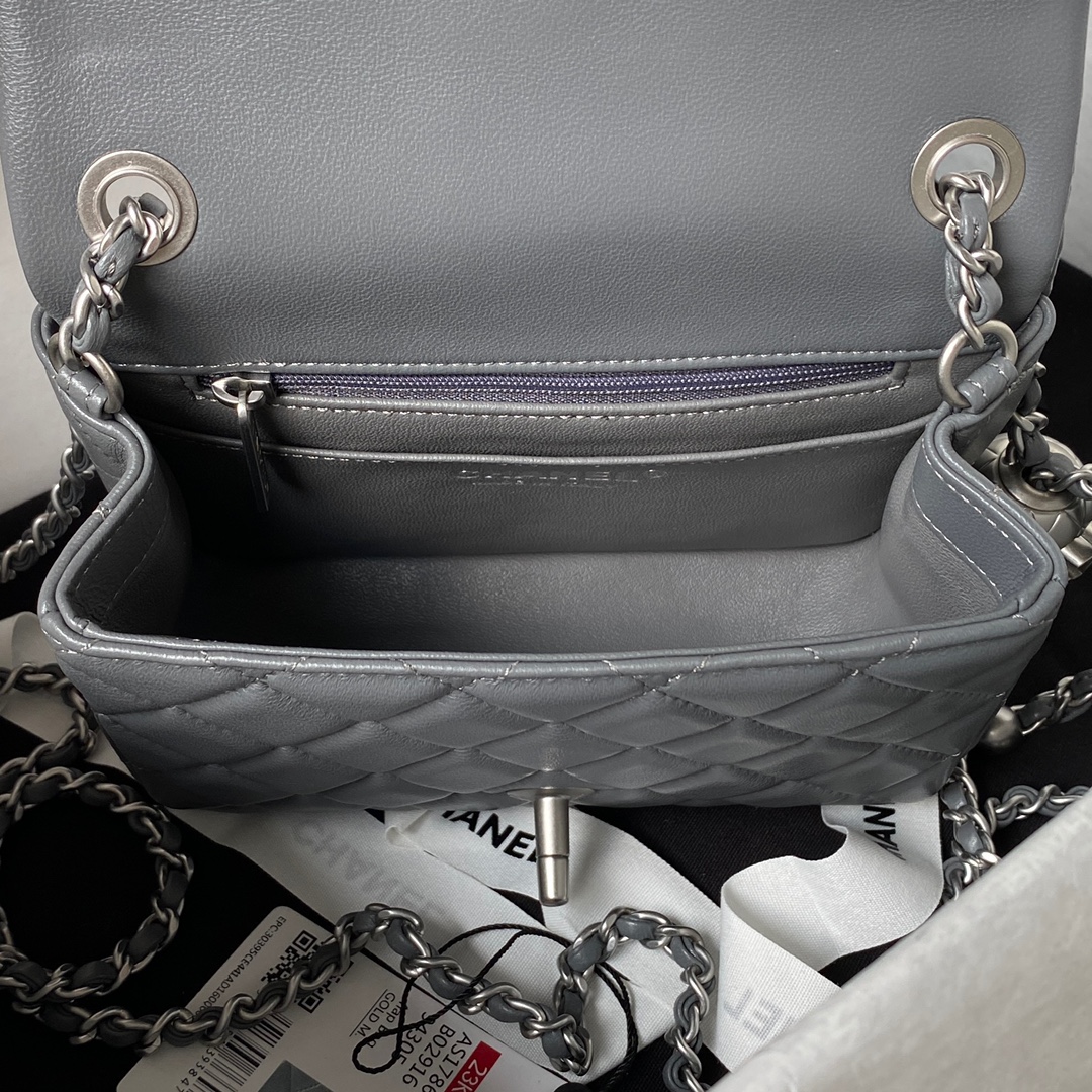 Mini Classic Flap Lambskin Bag AS1786 Dark Gray/Silver